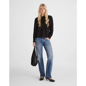 NWOT Madwell Smocked High-Neck Long-Sleeve Top in Clip Dot